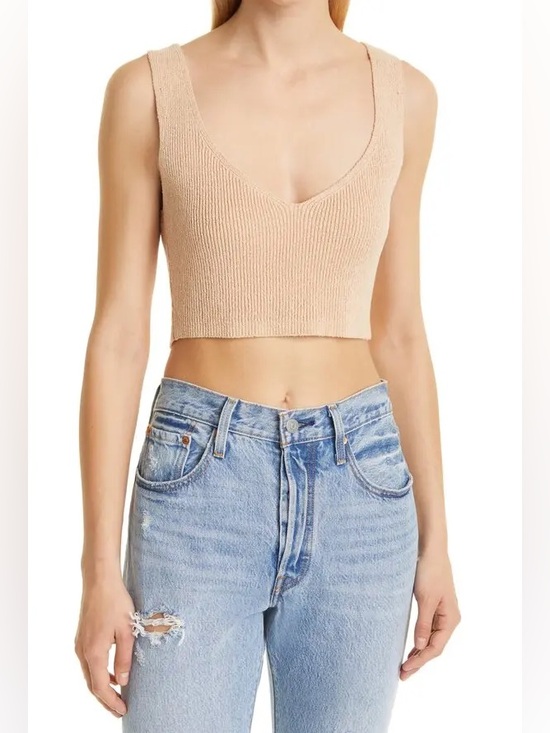 A.L.C. Tops - A L C Greyson Ribbed Cropped Tank Top - Nude